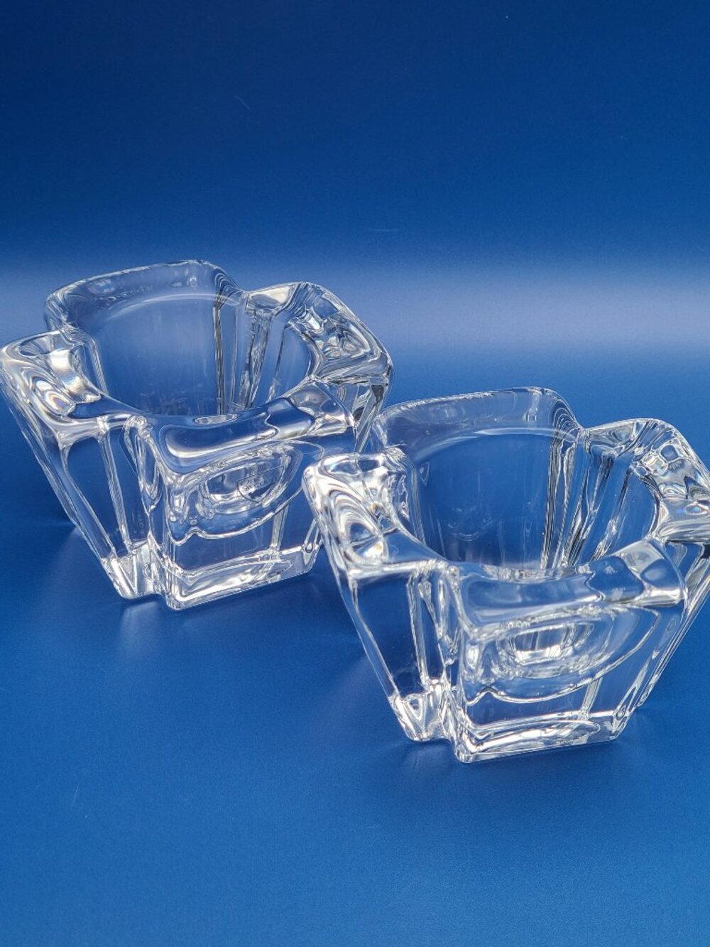Vintage Pair Orrefors Max Cross Crystal Votive Tealight Candle Holders